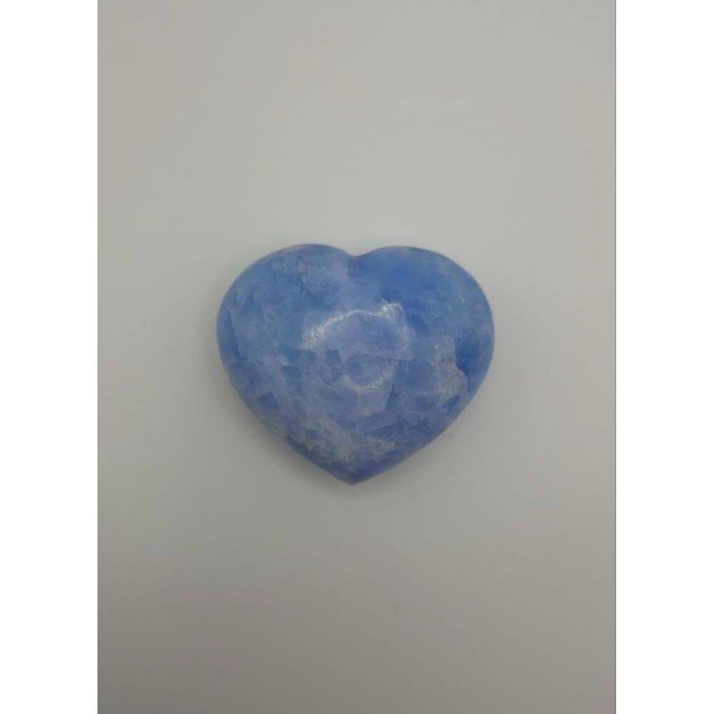 Blue Calcite Crystal Heart Large Polished Palm Stone Carving